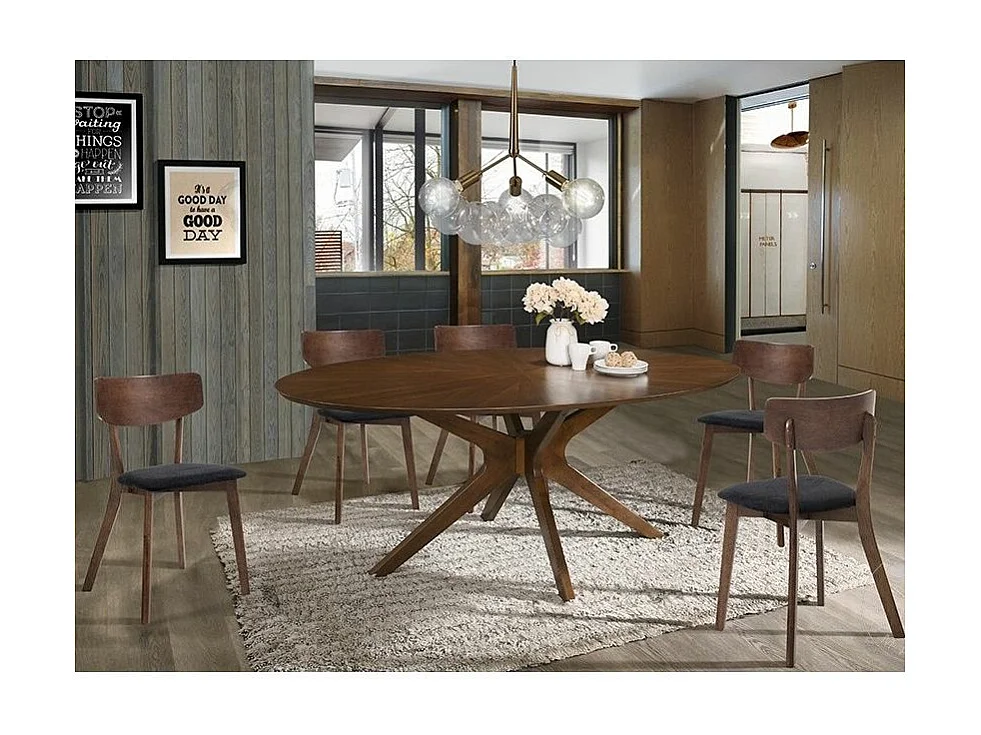 Table ovale en bois massif et bois MDF noyer Tahina L 190cm