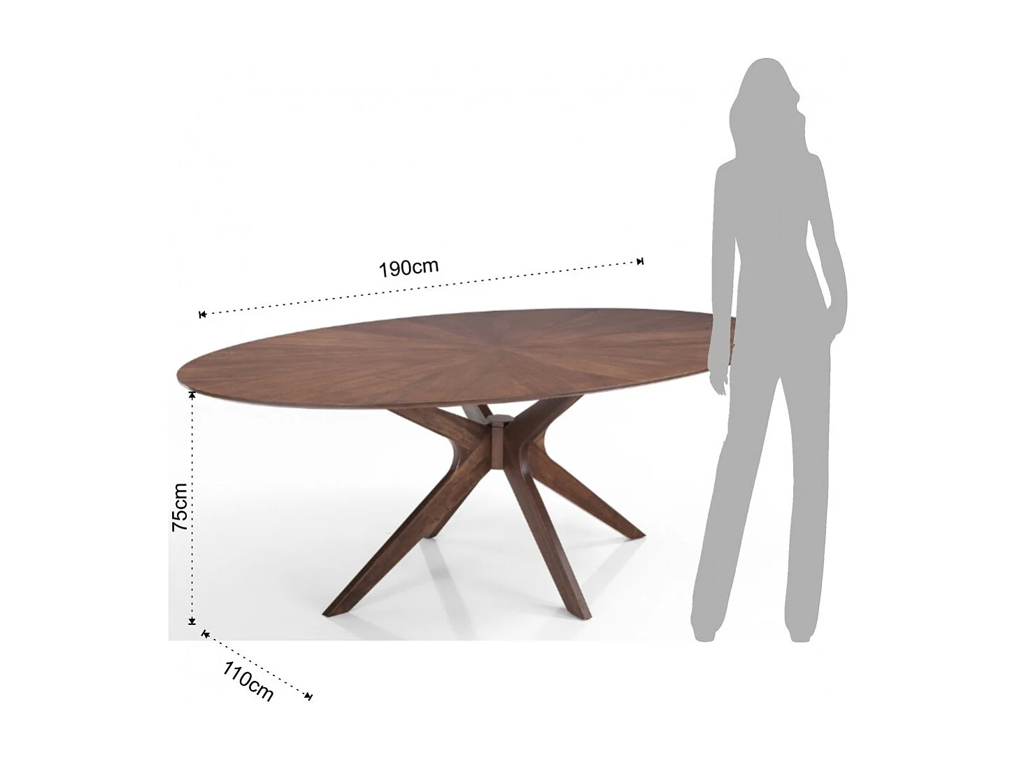 Table ovale en bois massif et bois MDF noyer Tahina L 190cm