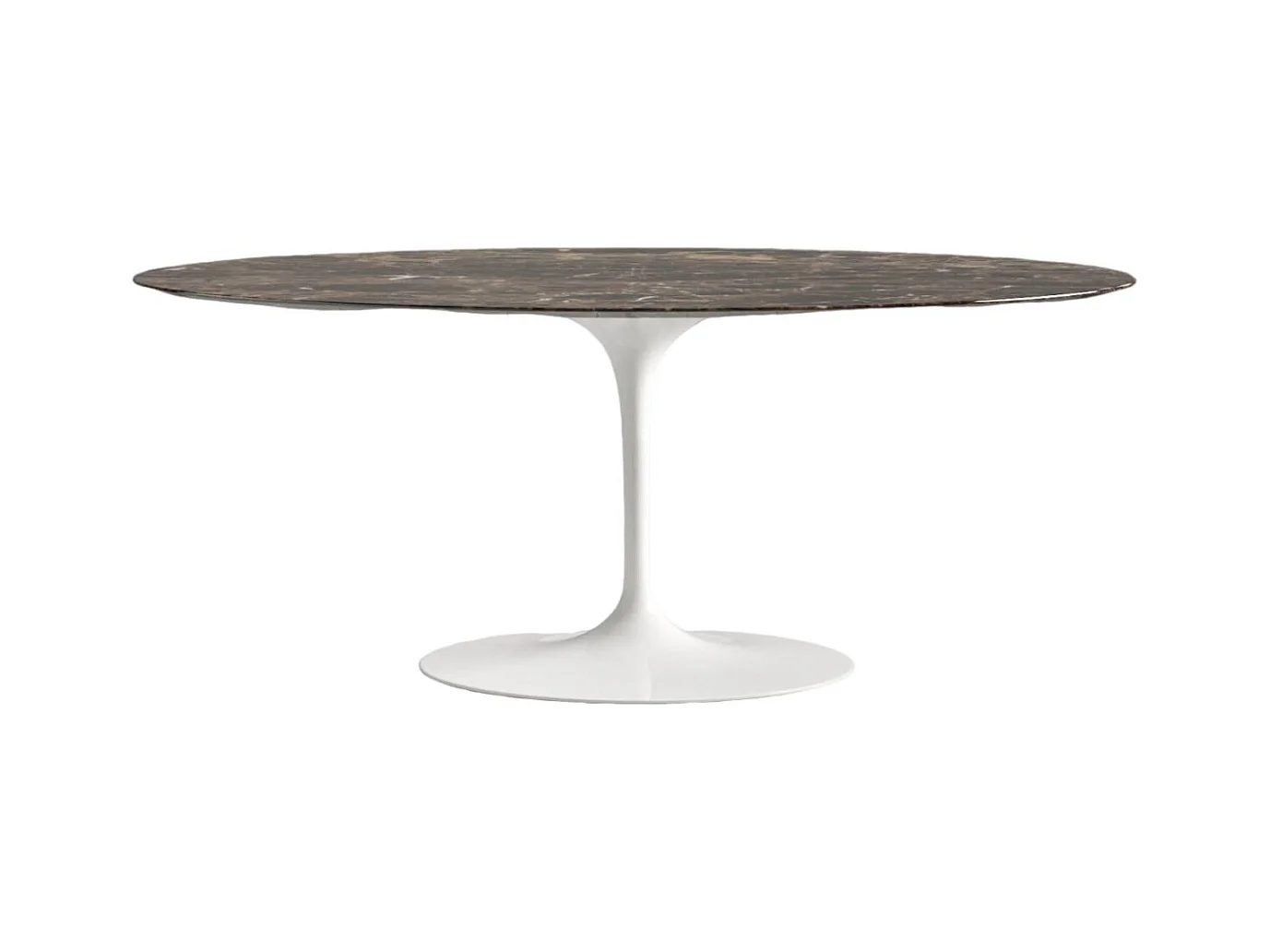 Table tulipe ovale en marbre Haute de gamme-Plateau Marbre brun emperador-Largeur 200 cm-Piètement Blanc mat