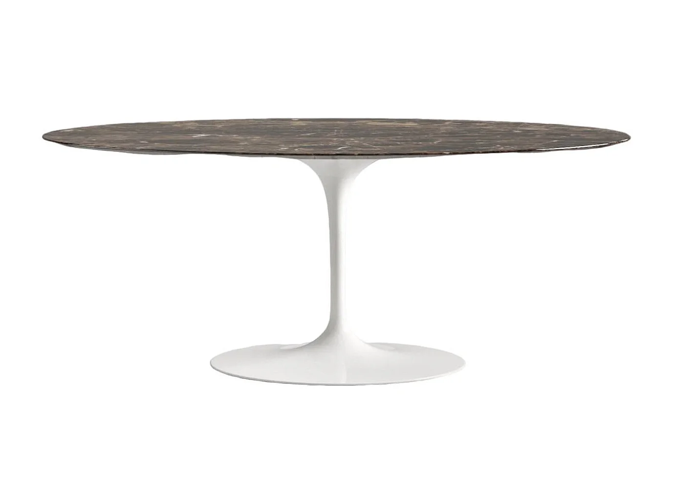 Table tulipe ovale en marbre Haute de gamme-Plateau Marbre brun emperador-Largeur 200 cm-Piètement Blanc mat