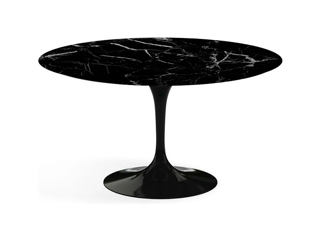 Table tulipe ronde en marbre-Plateau Marbre noir Marquinia-Diamètre 180 cm-Piètement Noir brillant