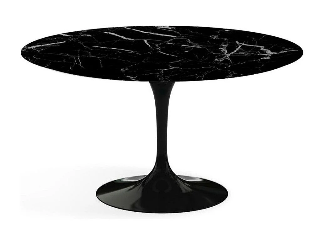 Table tulipe ronde en marbre-Plateau Marbre noir Marquinia-Diamètre 180 cm-Piètement Noir brillant
