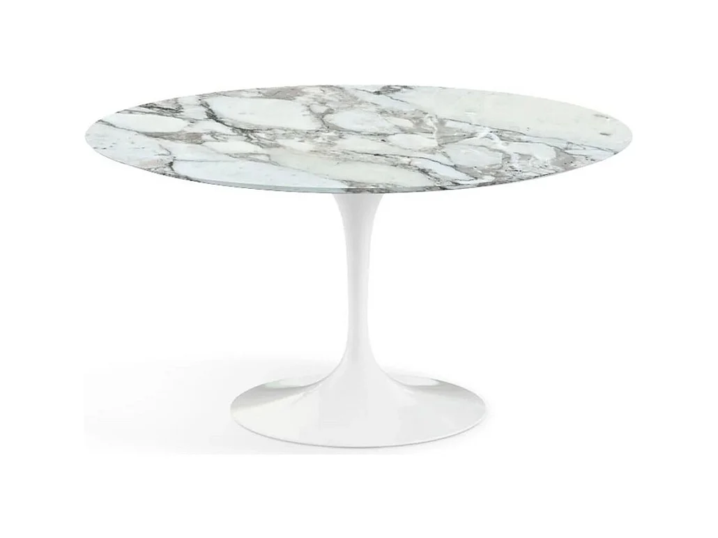Hoogwaardige ronde marmeren tulpentafel-Plateau Arabescato-marmer-Diameter 120 cm-Baseren Mat wit