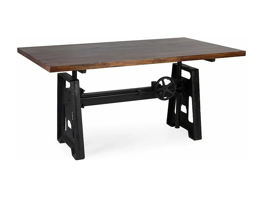 Mesa de comedor industrial regulable en altura hierro negro y madera de mango marrón Kouba 160 cm