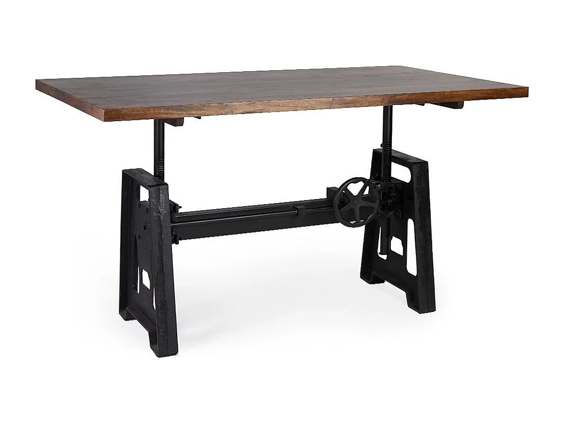Mesa de comedor industrial regulable en altura hierro negro y madera de mango marrón Kouba 160 cm