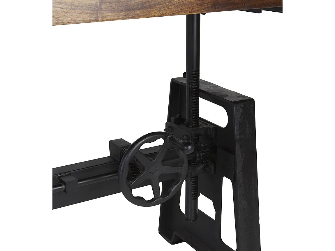 Mesa de comedor industrial regulable en altura hierro negro y madera de mango marrón Kouba 160 cm