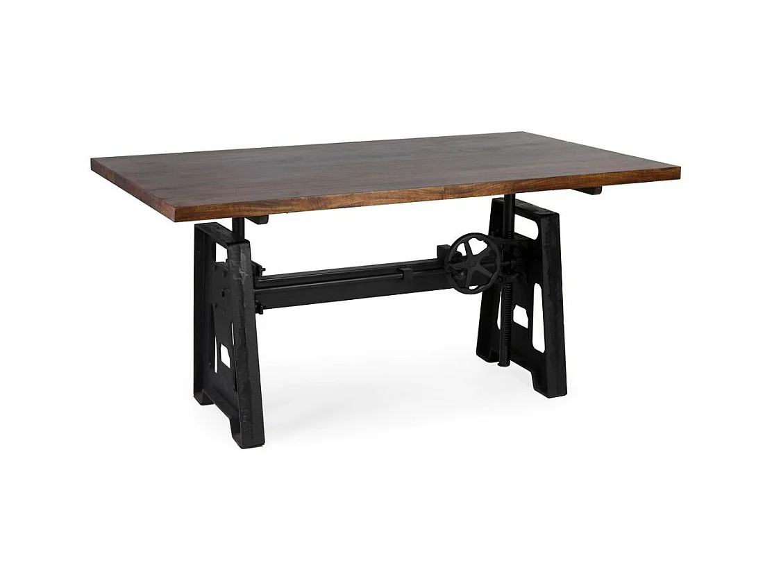 Table à manger industrielle hauteur réglable fer noir et bois de manguier marron Kouba 160cm