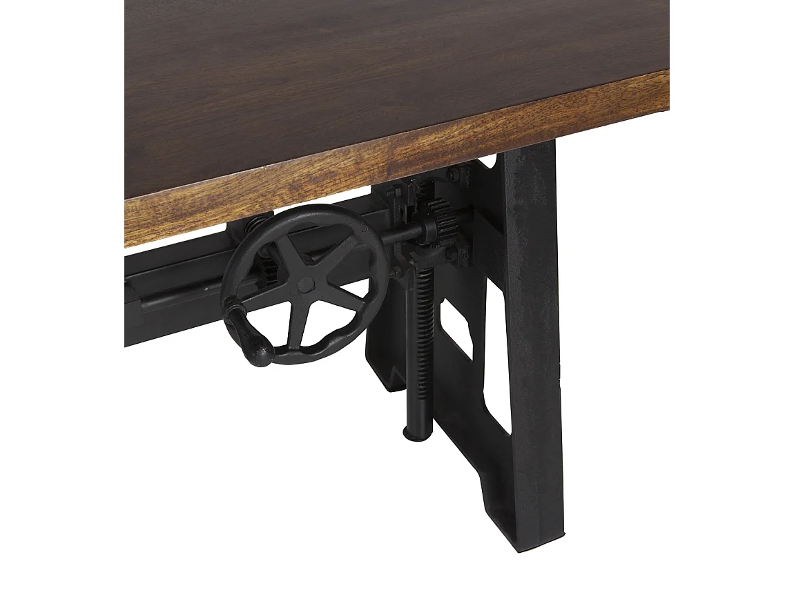 Table à manger industrielle hauteur réglable fer noir et bois de manguier marron Kouba 160cm