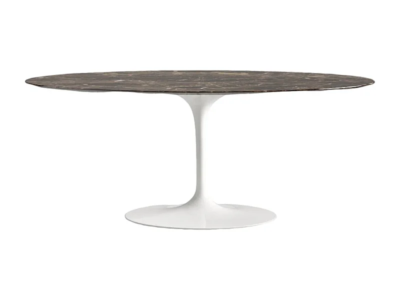 Hoogwaardige ovale tulpmarmeren tafel-Plateau Emperador bruin marmer-Breedte 220cm-Baseren Briljant wit
