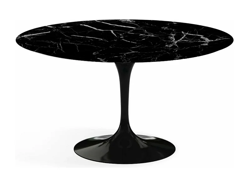 Table tulipe ronde en marbre-Plateau Marbre noir Marquinia-Diamètre 100 cm-Piètement Noir brillant
