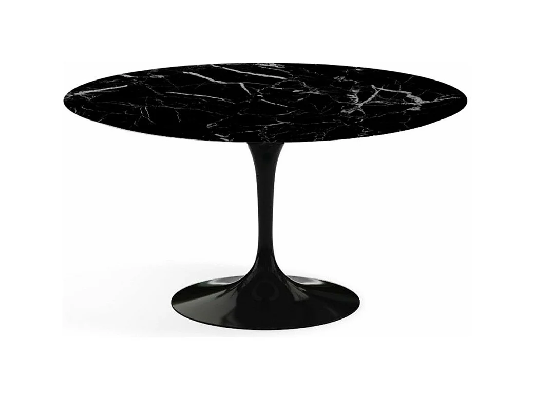 Table tulipe ronde en marbre-Plateau Marbre noir Marquinia-Diamètre 180 cm-Piètement Noir mat