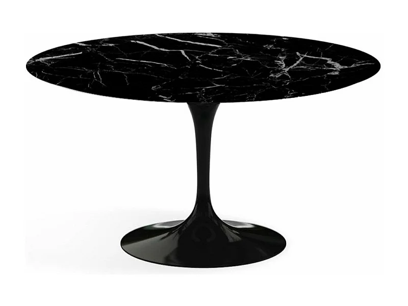 Table tulipe ronde en marbre-Plateau Marbre noir Marquinia-Diamètre 180 cm-Piètement Noir mat