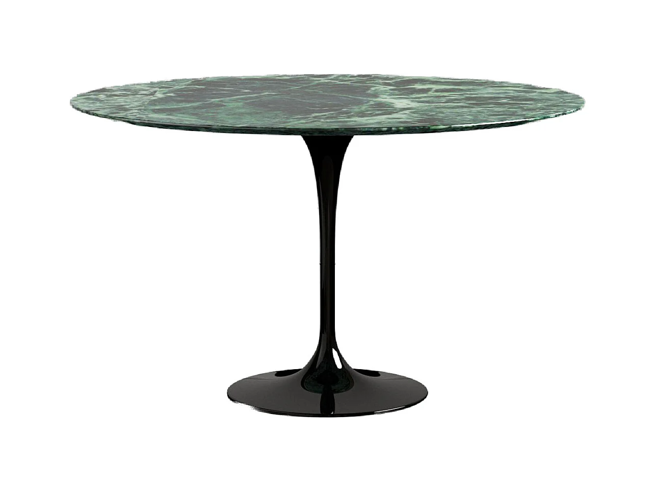 Table tulipe ronde en marbre-Plateau Marbre verde alpi-Diamètre 170 cm-Piètement Noir brillant