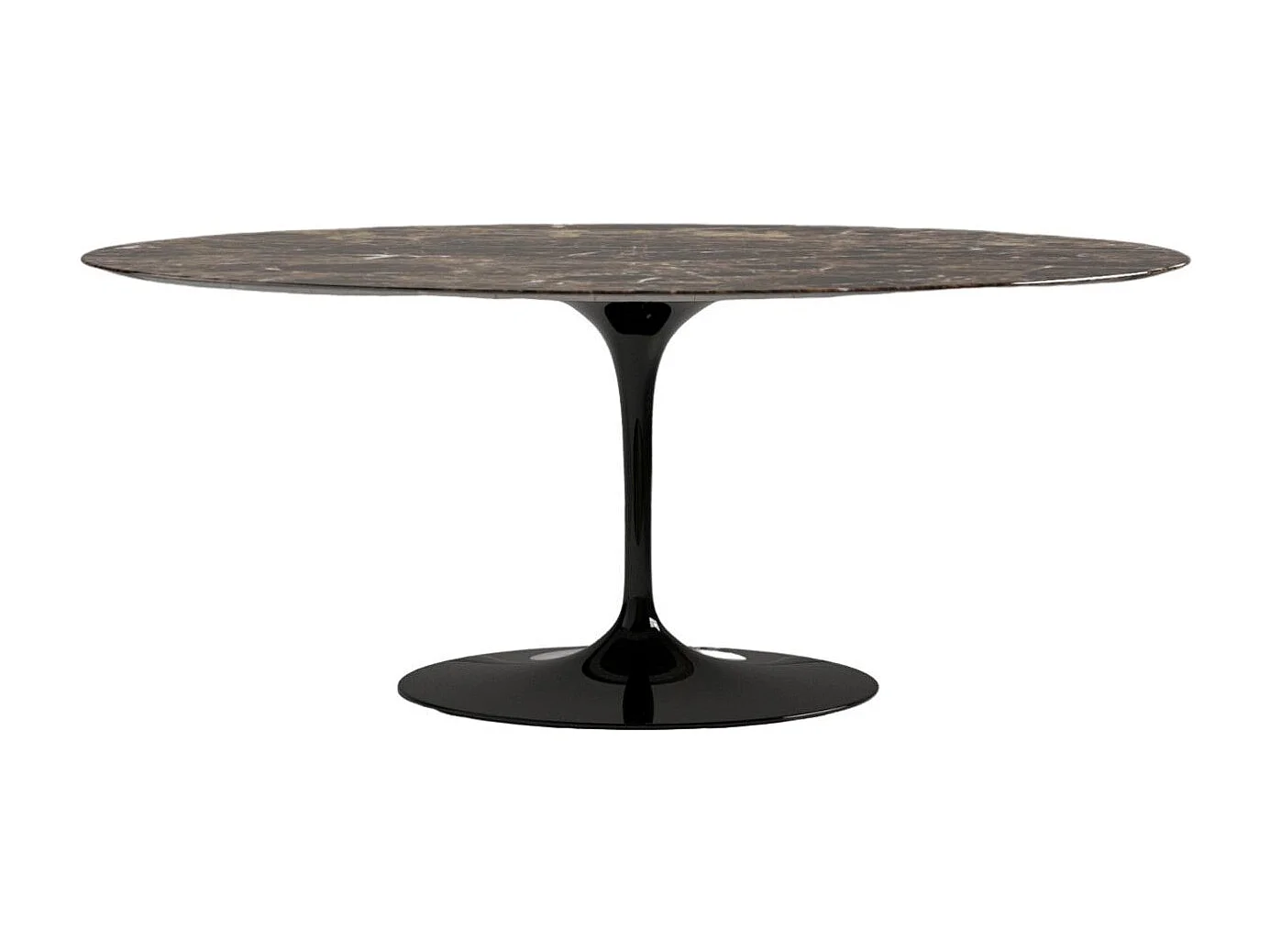 Table tulipe ovale en marbre Haute de gamme-Plateau Marbre brun emperador-Largeur 220 cm-Piètement Noir brillant