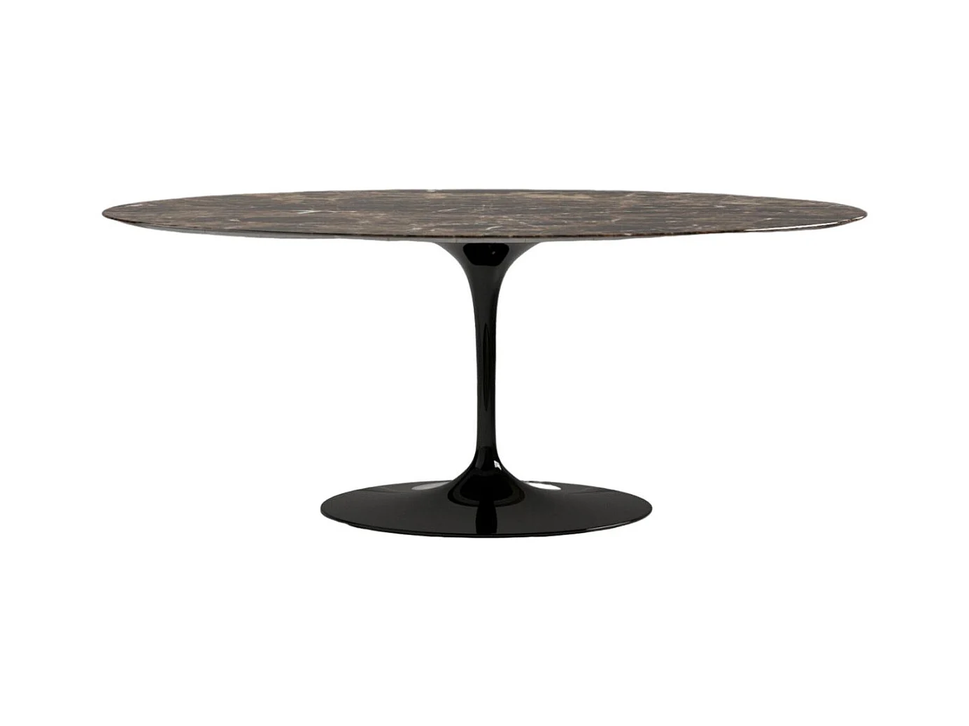 Table tulipe ovale en marbre Haute de gamme-Plateau Marbre brun emperador-Largeur 220 cm-Piètement Noir brillant