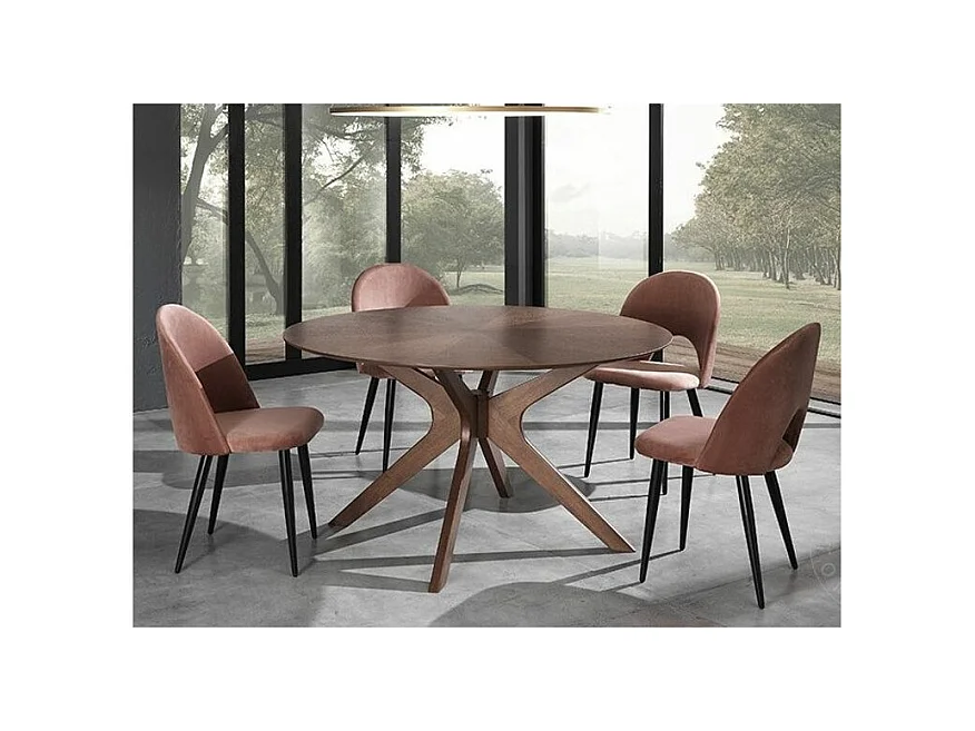 Table rond en bois massif et bois MDF noyer Tahina D 137cm