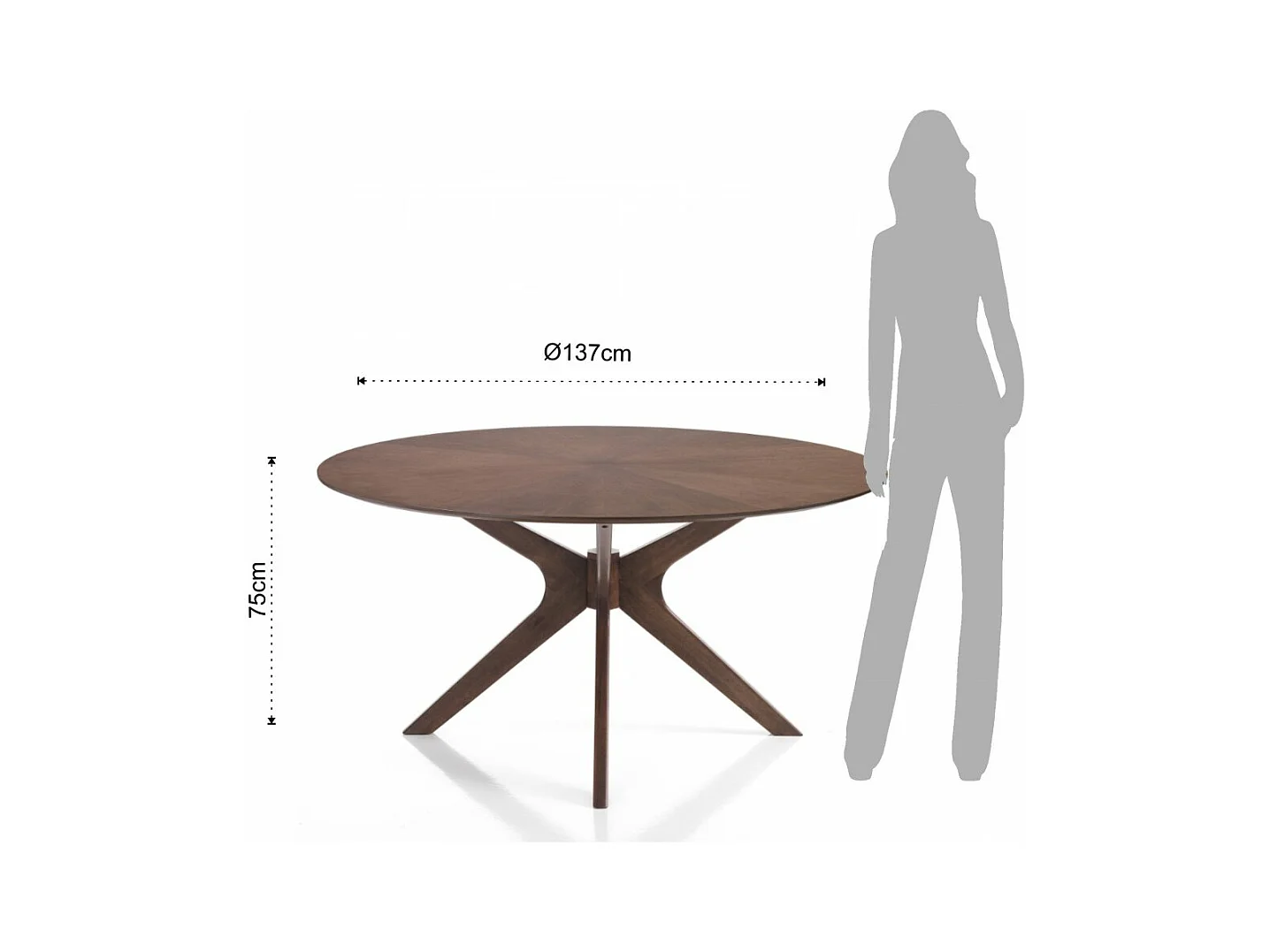 Table rond en bois massif et bois MDF noyer Tahina D 137cm