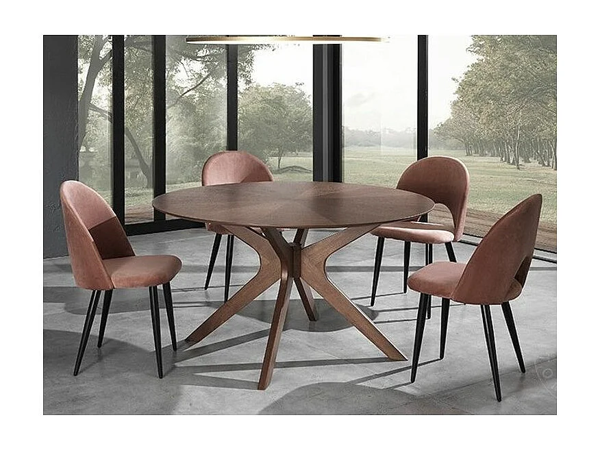 Table rond en bois massif et bois MDF noyer Tahina D 137cm