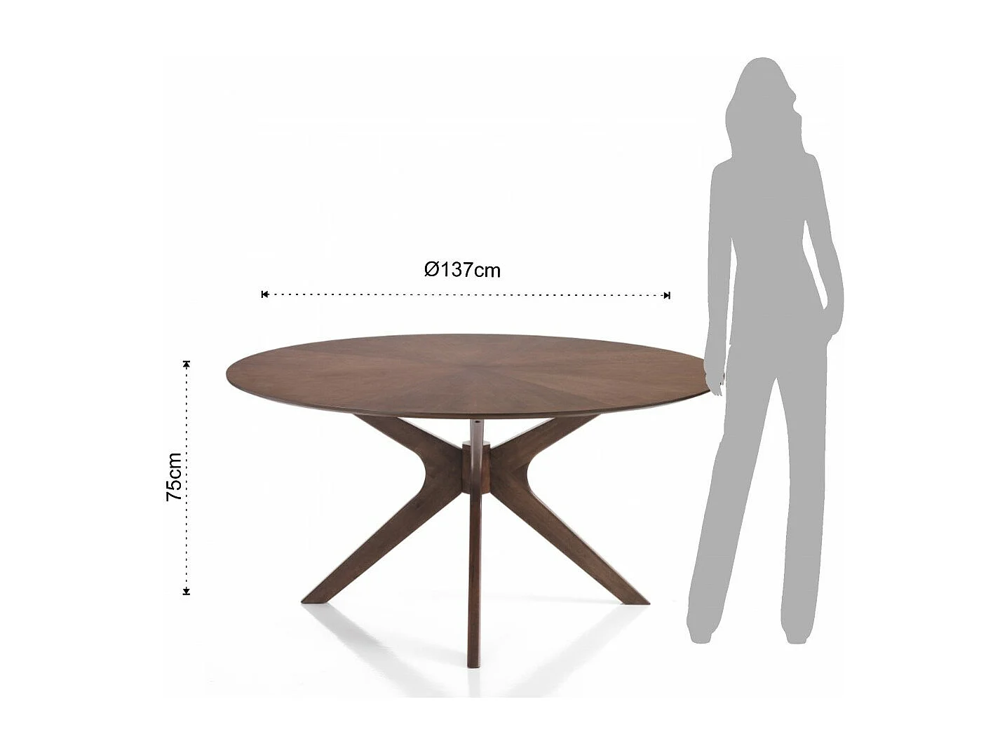 Table rond en bois massif et bois MDF noyer Tahina D 137cm