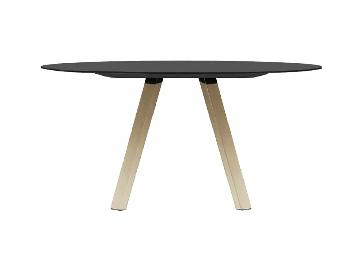 Table ronde design en bois et pieds en chêne massif naturel Bipola-Couleur Noir-Diamètre 109 cm