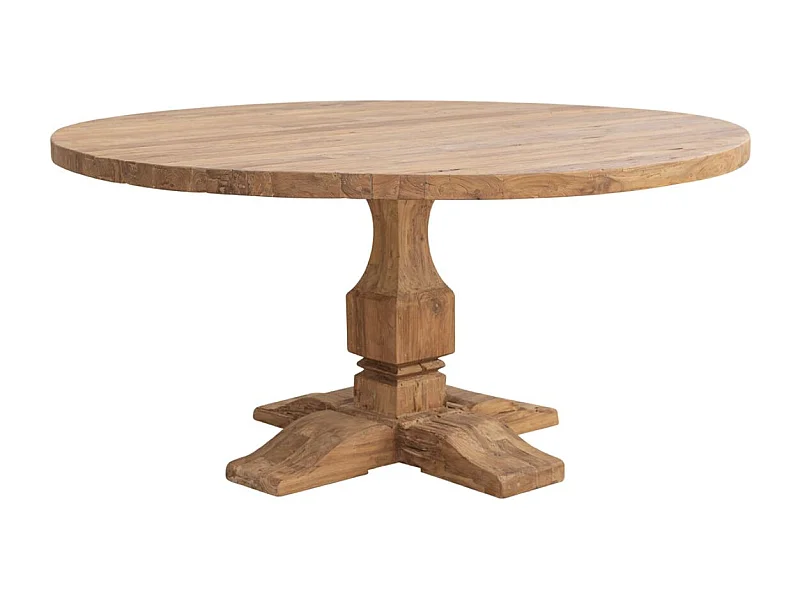 Table à manger ronde en bois massif naturel de teck Vikale Ø160cm