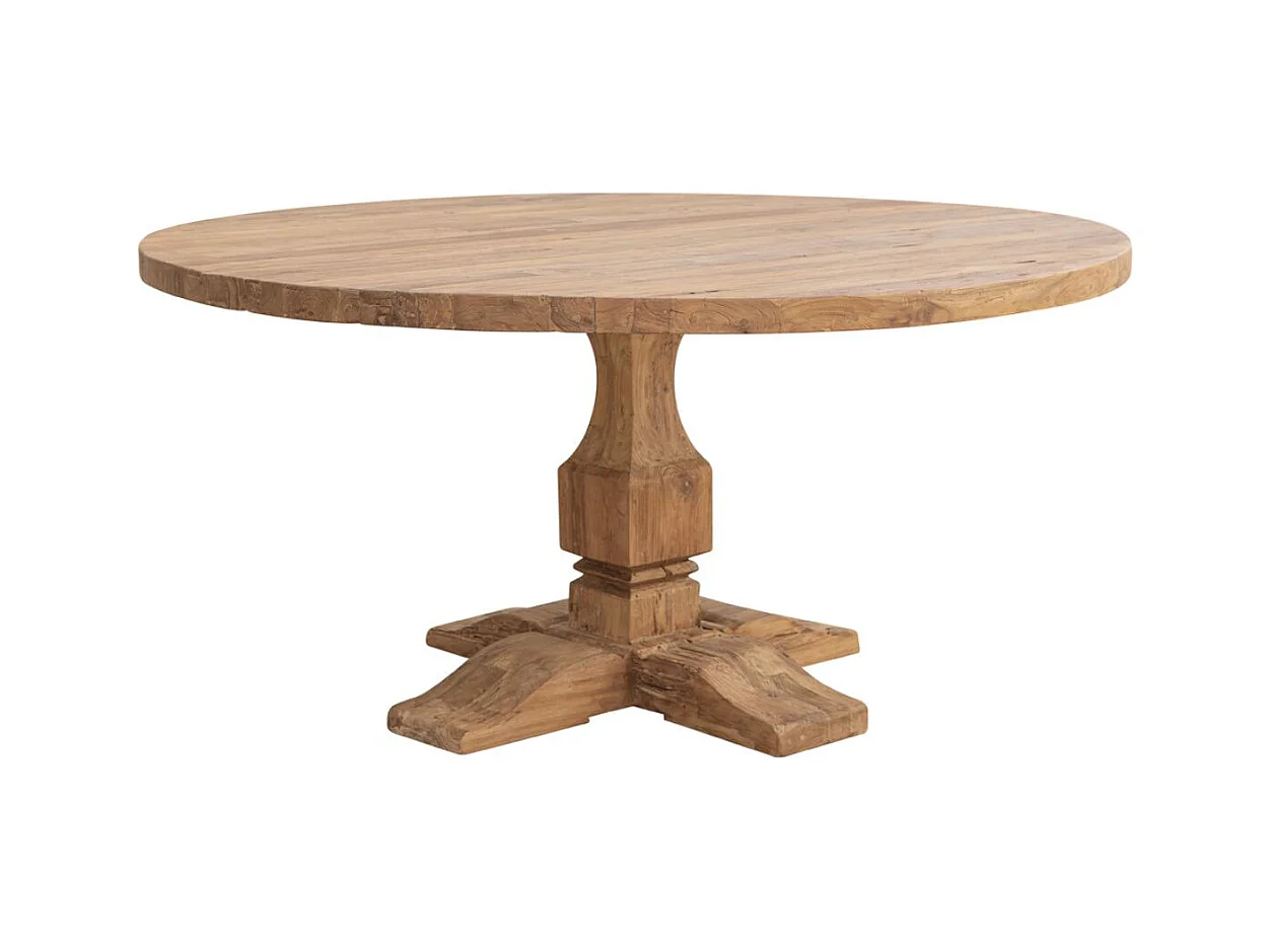 Table à manger ronde en bois massif naturel de teck Vikale Ø160cm