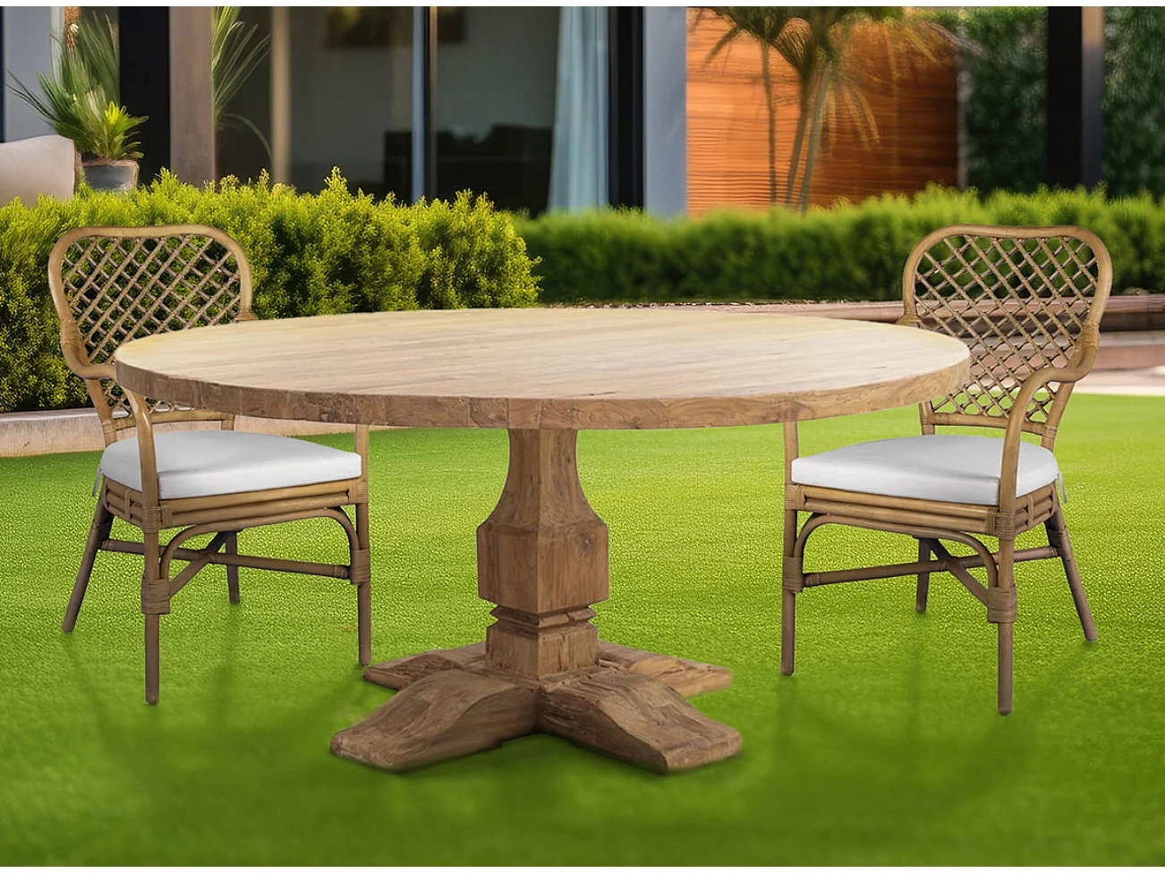 Table à manger ronde en bois massif naturel de teck Vikale Ø160cm