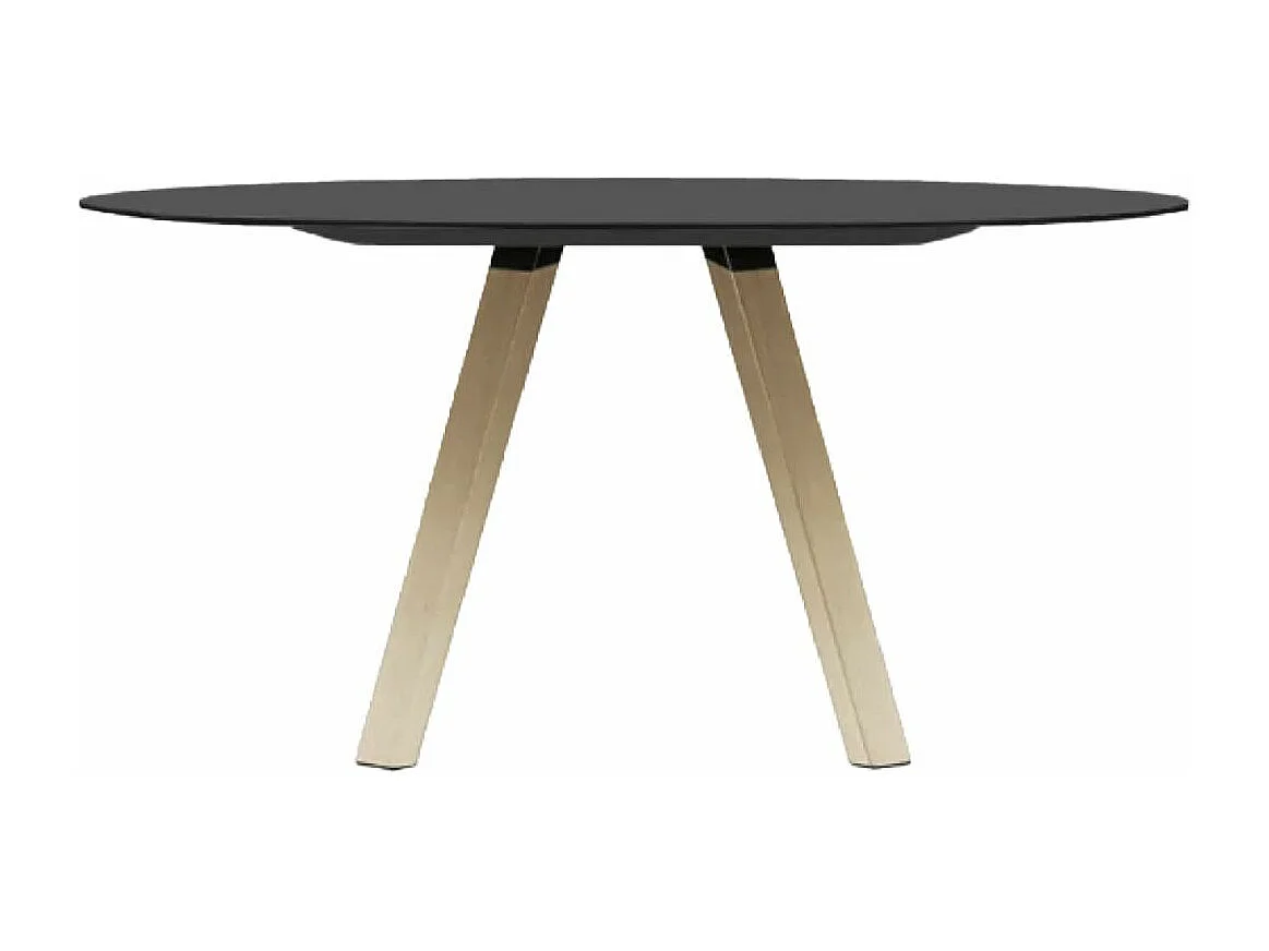 Table ronde design en bois et pieds en chêne massif naturel Bipola-Couleur Noir-Diamètre 119 cm