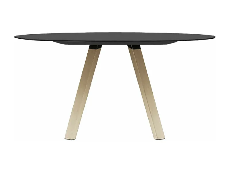 Table ronde design en bois et pieds en chêne massif naturel Bipola-Couleur Noir-Diamètre 119 cm