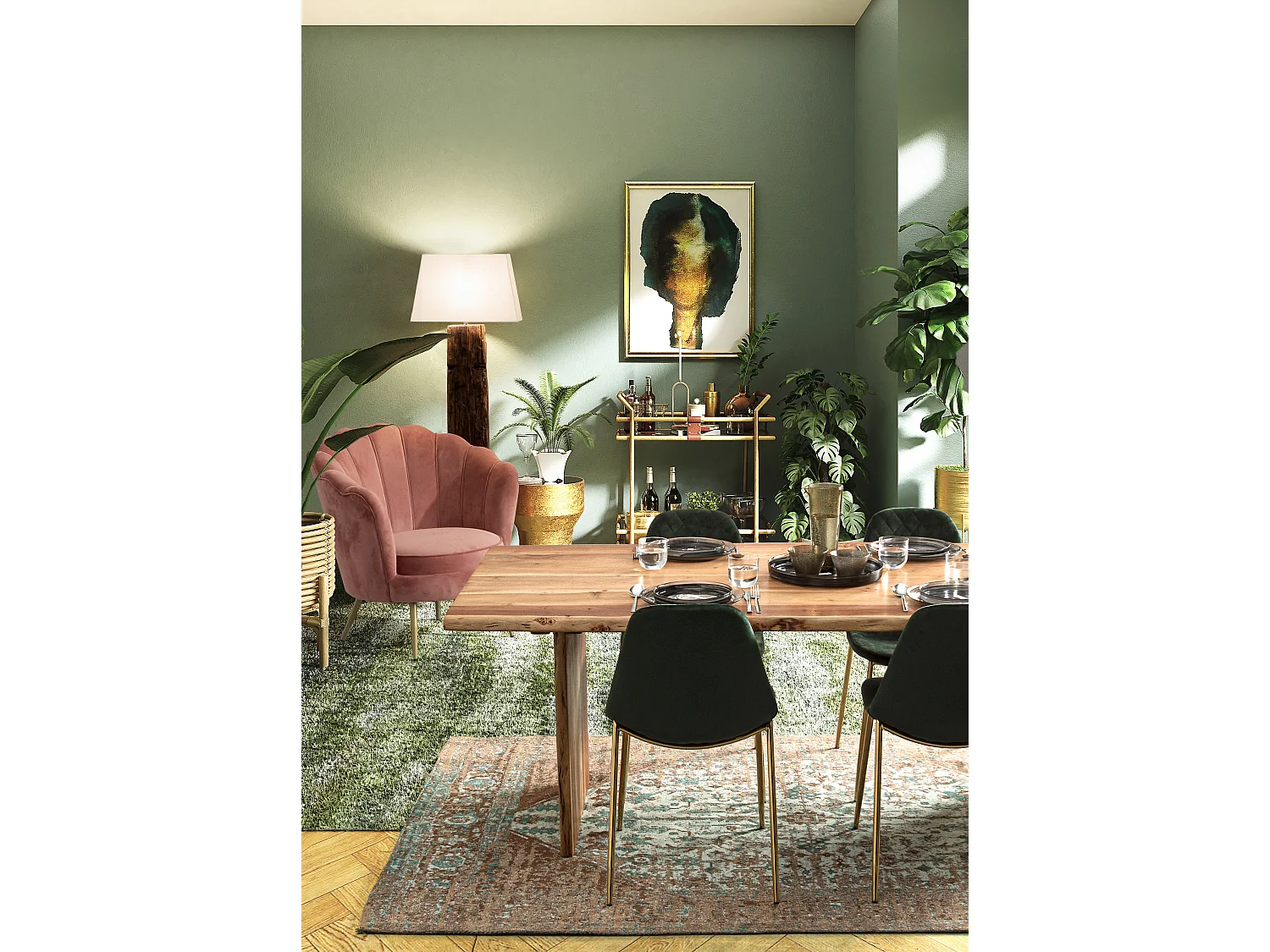 Table à manger en bois d'acacia bois clair Adria 200cm