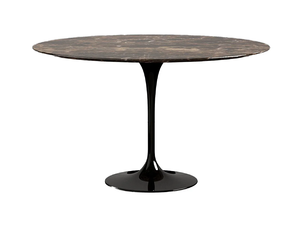 Table tulipe ronde en marbre-Plateau Marbre brun emperador-Diamètre 140 cm-Piètement Noir brillant