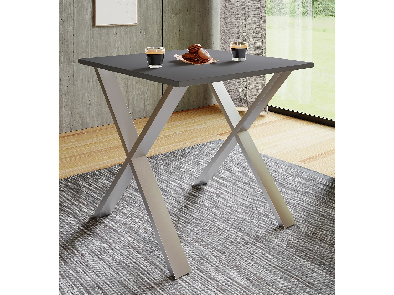 Dining table Xona Silver / Anthracite H. 76 x W. 80 x D. 50 cm