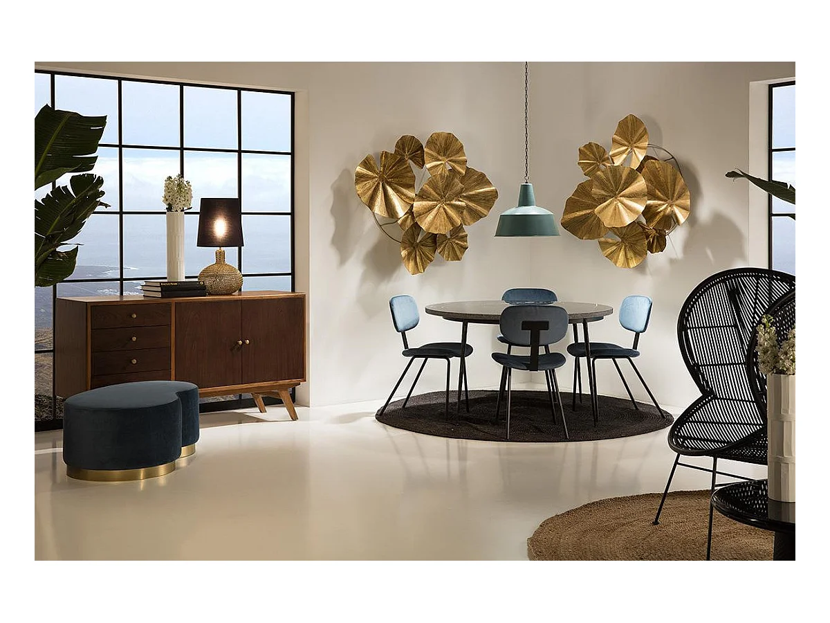 Mesa de cocina redonda de mármol y patas de metal negro D 125 cm