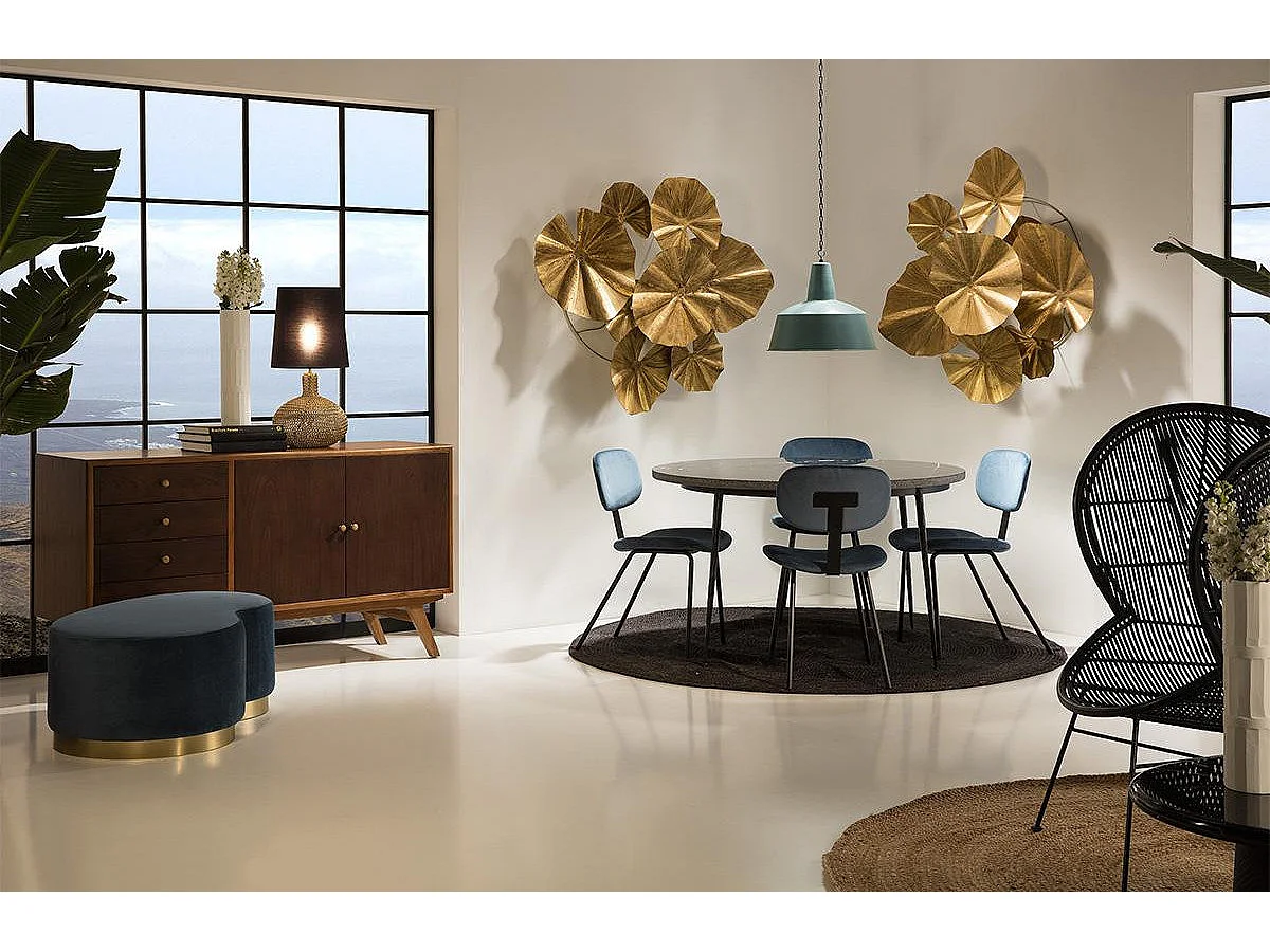 Table de cuisine ronde marbre et pieds métal noir D 125cm