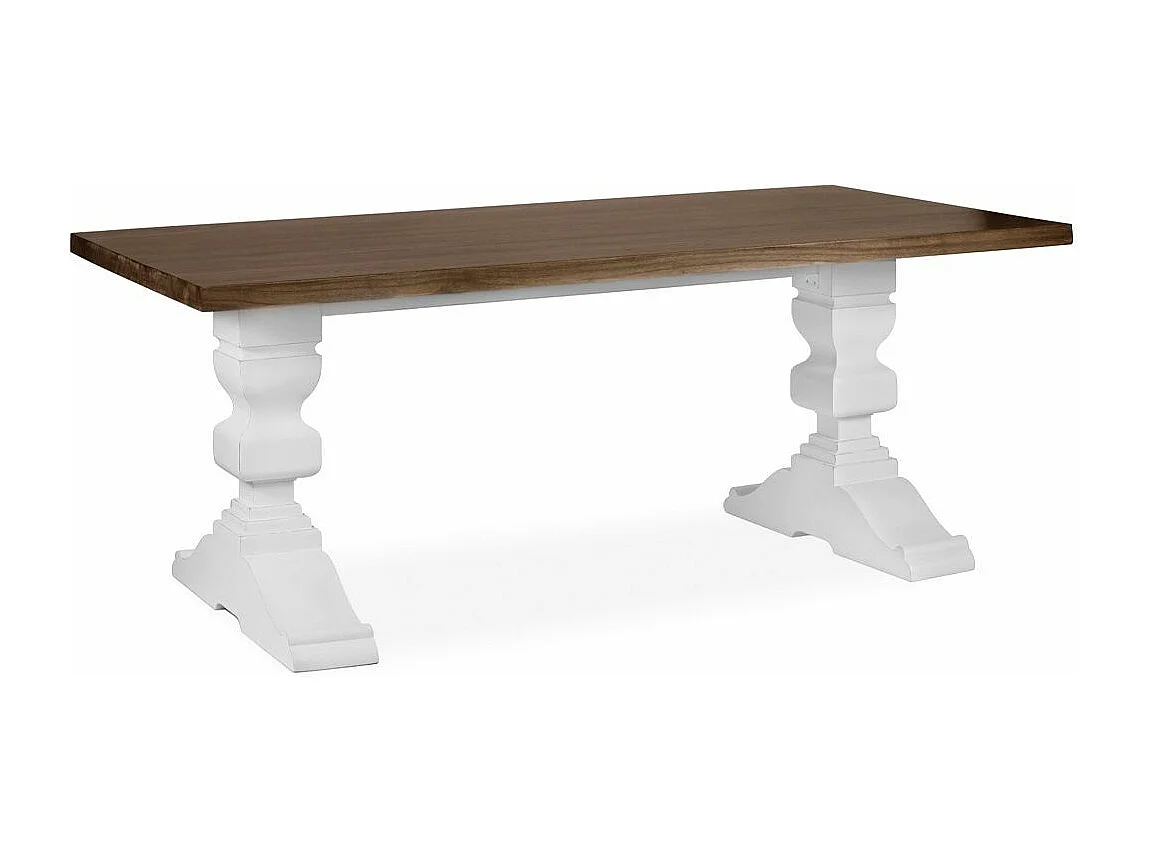 Table à manger provençale bois massif de mindi blanc et marron Kirest 200cm
