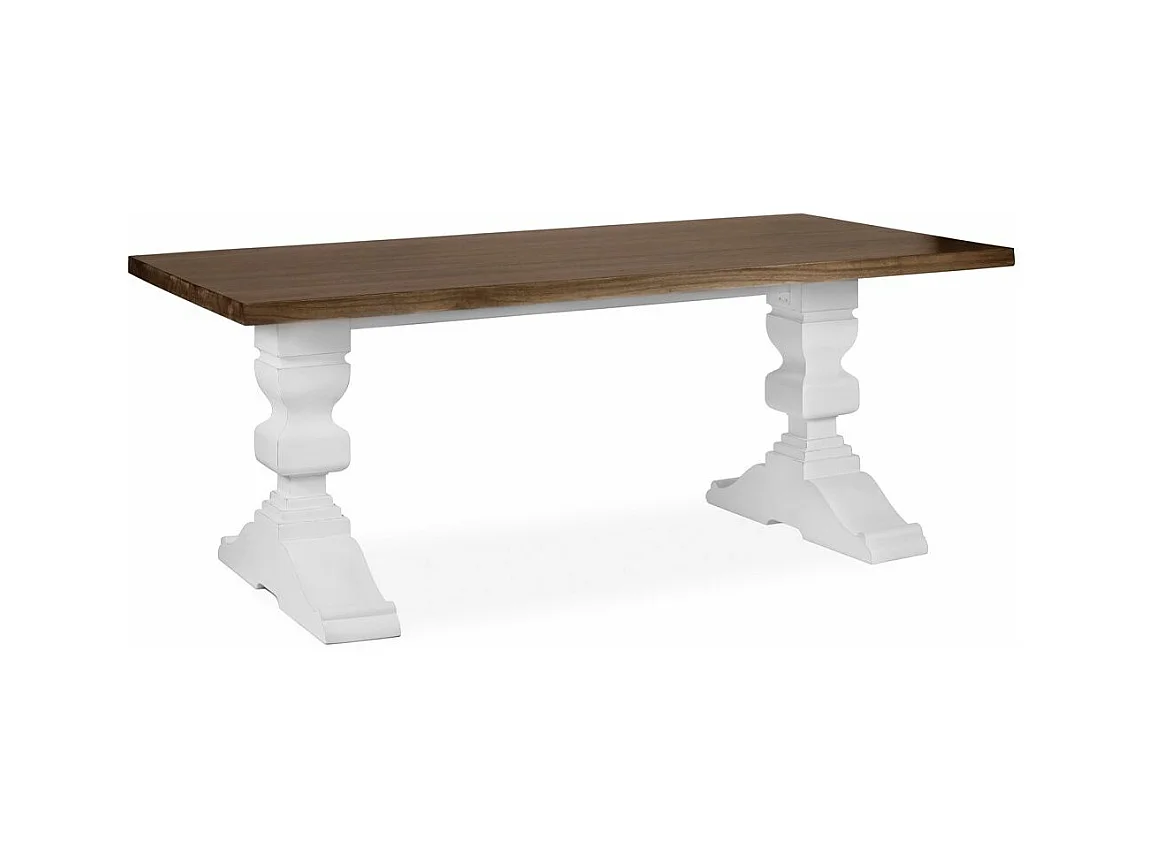 Table à manger provençale bois massif de mindi blanc et marron Kirest 200cm