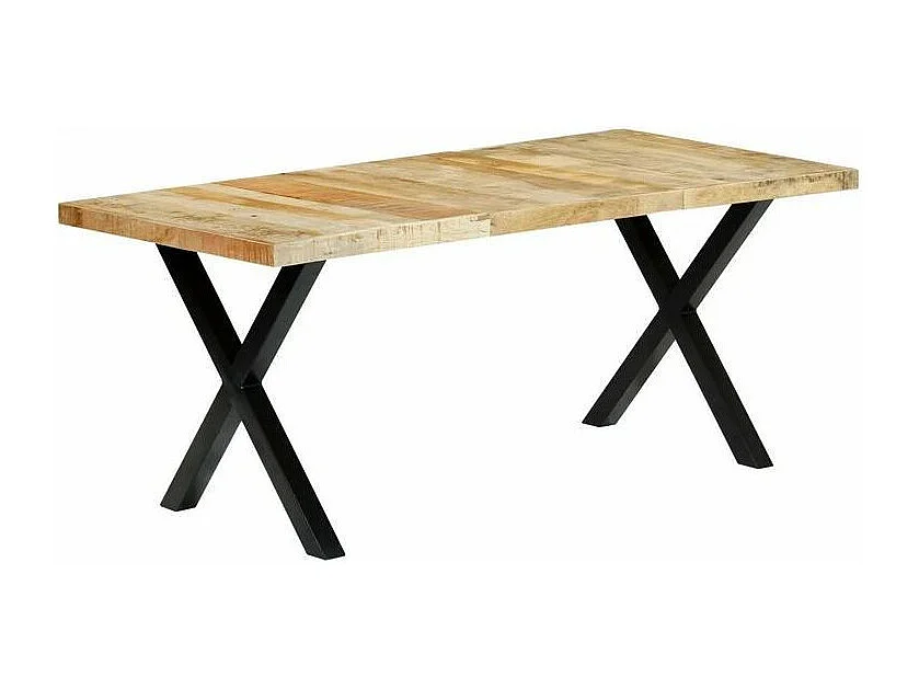 Table à manger manguier massif clair et pieds métal noir en X droit Ledor 180cm