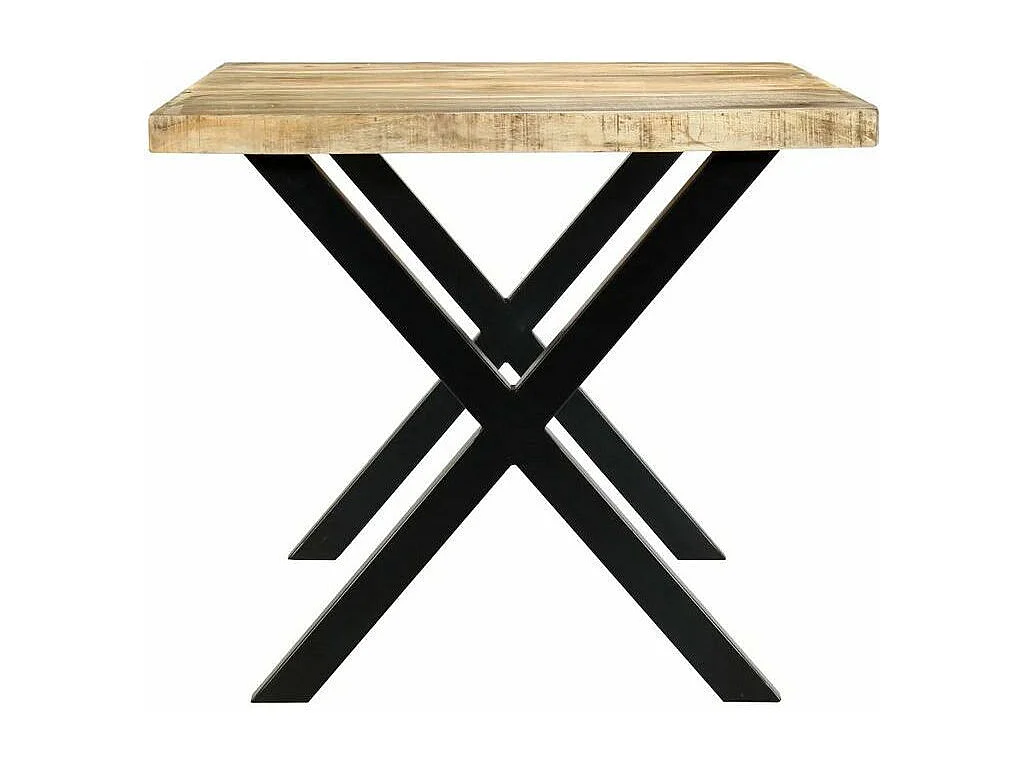 Table à manger manguier massif clair et pieds métal noir en X droit Ledor 180cm