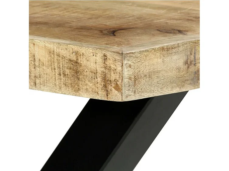 Table à manger manguier massif clair et pieds métal noir en X droit Ledor 180cm