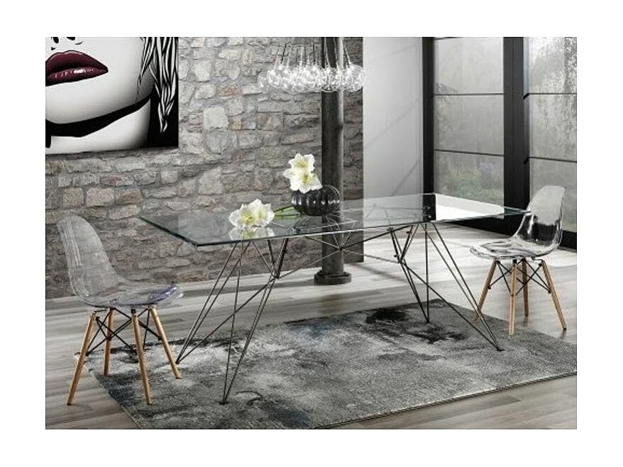 Table rectangle en acier et verre trempé Cyndi L 180cm