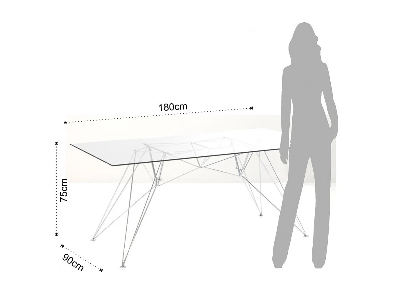 Table rectangle en acier et verre trempé Cyndi L 180cm