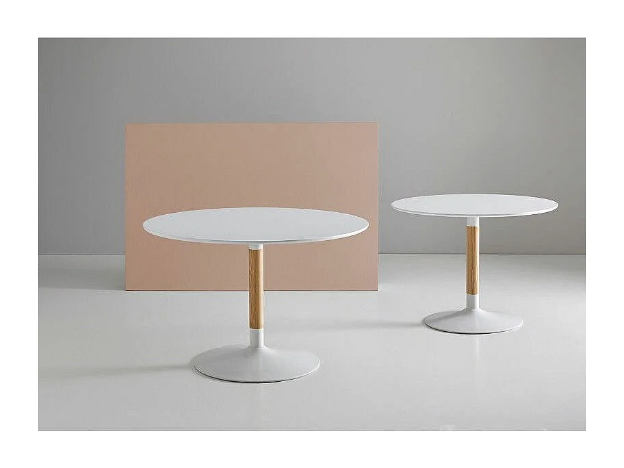 Table à manger ronde bois laqué blanc et pieds métal blanc Rika 120cm