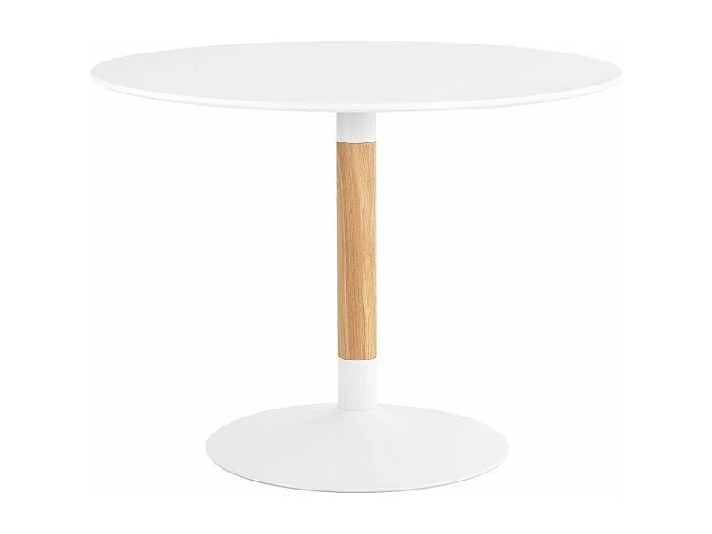 Table à manger ronde bois laqué blanc et pieds métal blanc Rika 120cm
