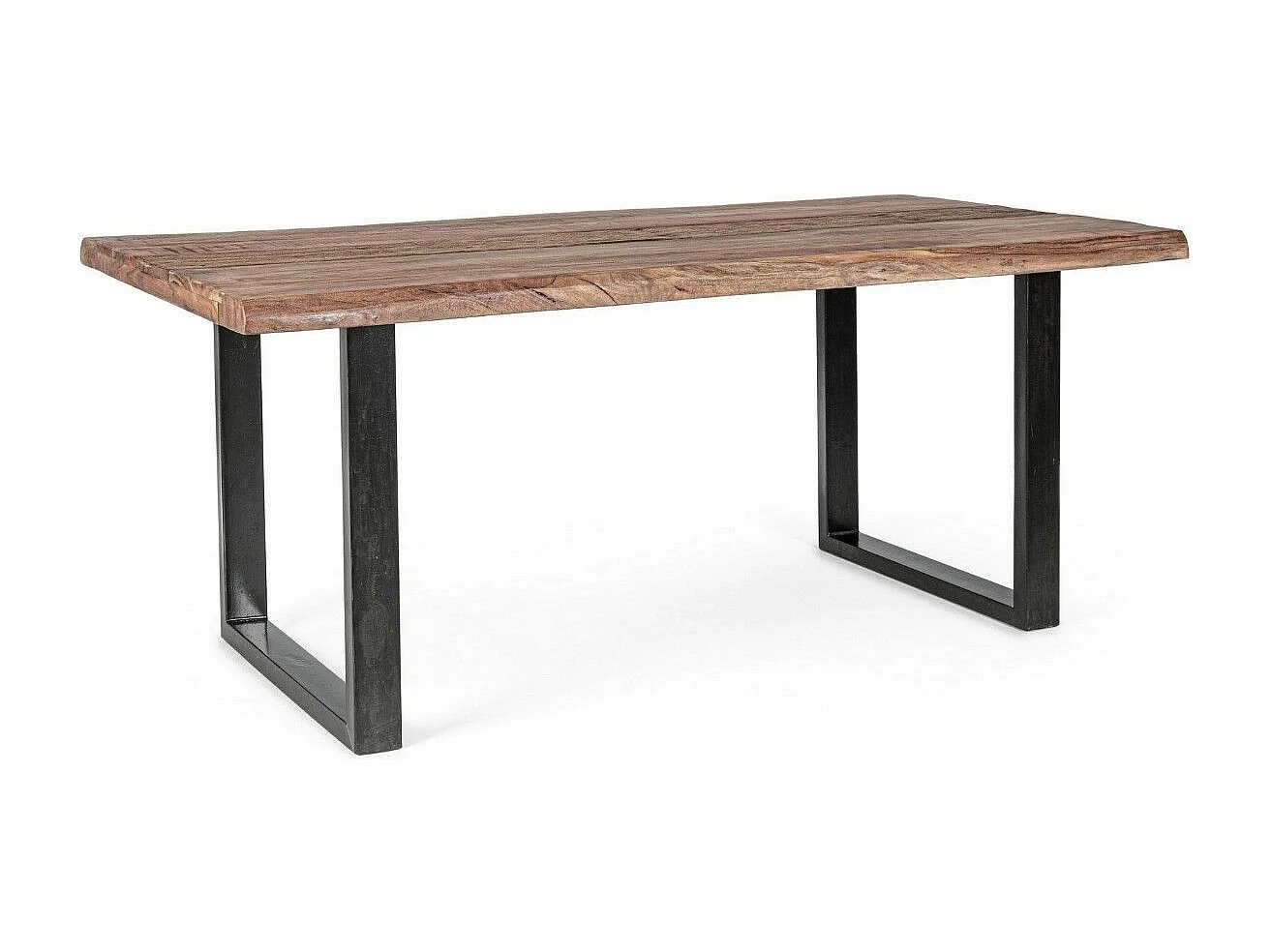 Rechthoekige acaciahouten eettafel op 2 zwart stalen poten Natty 180 cm