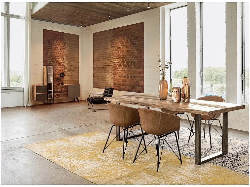 Rechthoekige acaciahouten eettafel op 2 zwart stalen poten Natty 180 cm