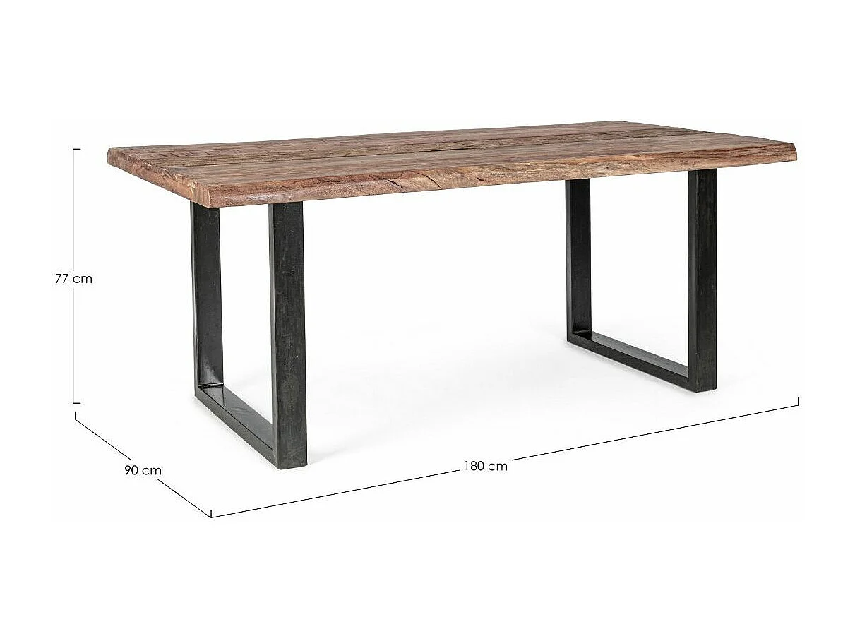 Rechthoekige acaciahouten eettafel op 2 zwart stalen poten Natty 180 cm