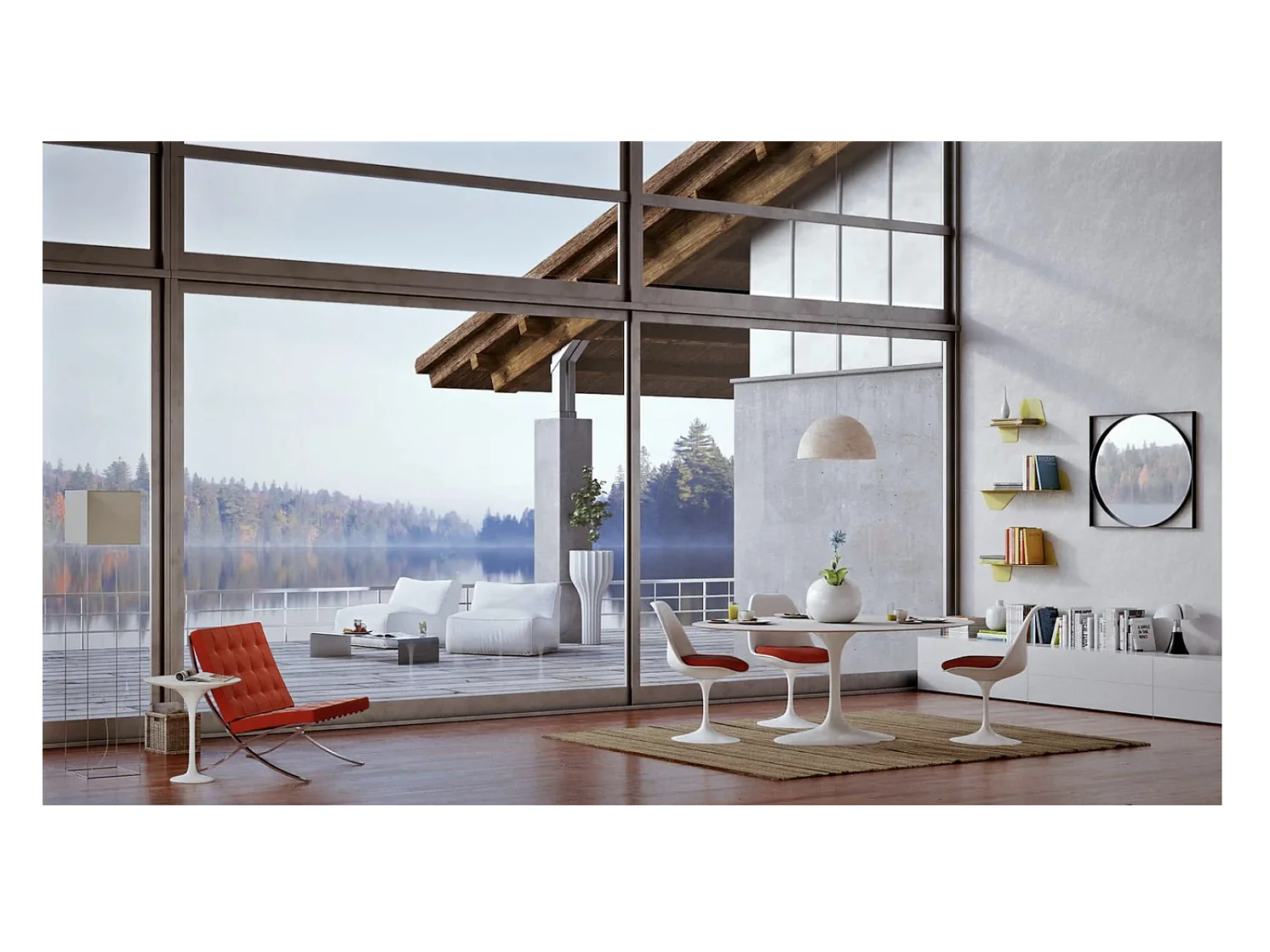 Table tulipe ronde-Plateau Blanc mat-Diamètre 140 cm-Piètement Blanc mat