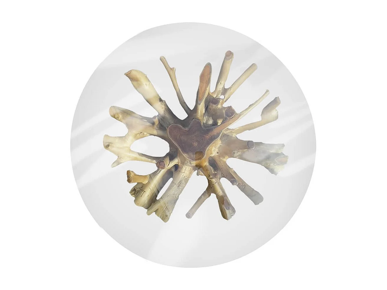 Table à manger ronde en racine de teck et verre trempé RAKINA - Ø130 et Ø150cm-Diamètre 130 cm