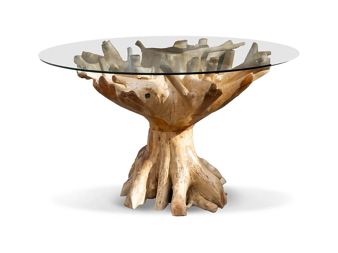 RAKINA ronde eettafel van teakhout en gehard glas - Ø130 en Ø150 cm-Diameter 130cm