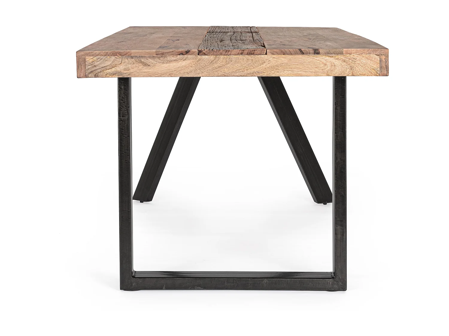 Table à manger industrielle 6 places bois de manguier recyclé et pieds acier noir Kramer 160cm